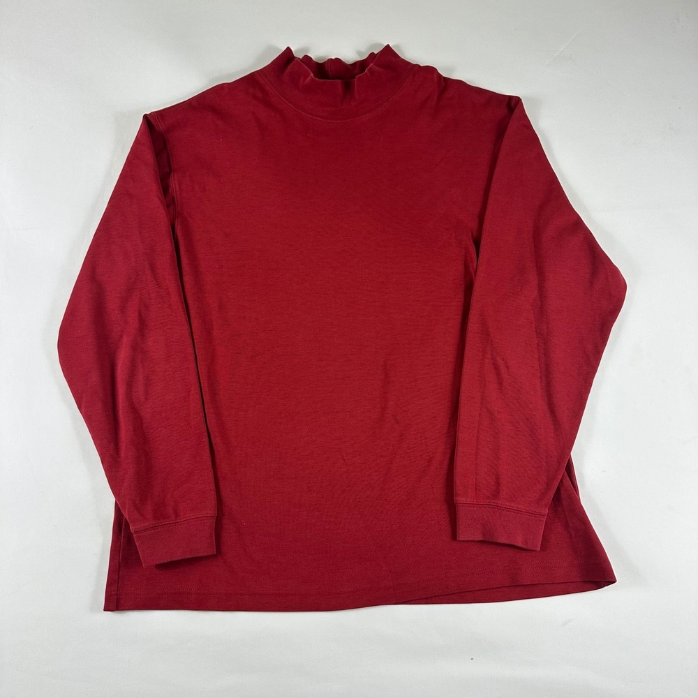 LL Bean Mens‎ Large Red Long Sleeve Mock Neck Cotton Casual Shirt Top